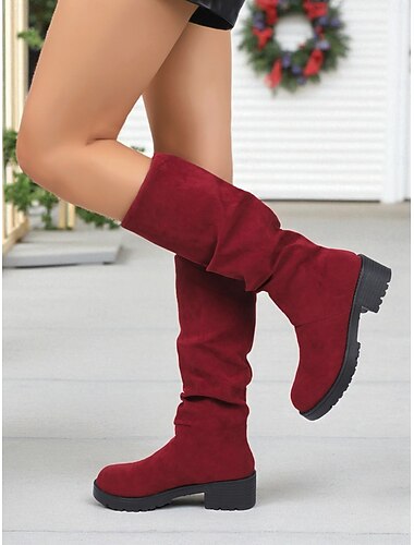  Per donna Stivali Stivali Morbidi Quotidiano Natale Stivali a Metà Polpaccio Tacco basso Punta Tonda Casual Minimalismo Finta pelle scamosciata Mocassino Rosso / nero Leopardo Marrone scuro