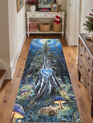  Läuferteppich für Flur und Küche weich rutschfest maschinenwaschbar Kunstkaschmir blauer Herzbaumteppich mystisches Nachthimmel-Design Eingangsläufer Redwood-Galaxie-Herz von Dakota Daetwiler