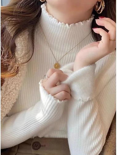  Női Blúz Tömör szín Elegáns Stílusos Alap Hosszú ujj Magasnyakú Normál felsők Napi Fekete Fehér Sárgabarack Tavasz Ősz Tél