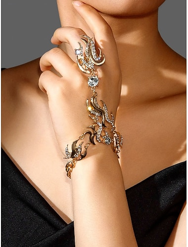  Dámský zlatý náramek s kamínky na ruku, luxusní šperky s designem křišťálových plamenů, ideální na večírky a slavnostní události &večerní akce