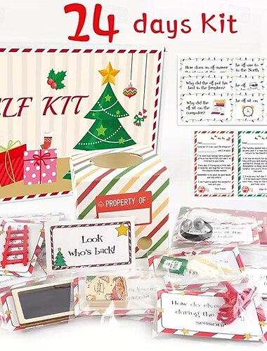  مجموعة وصول قزم عيد الميلاد لمدة 24 يومًا، مجموعة العد التنازلي لعيد الميلاد مع النكات والمفاجآت، مجموعة قزم عيد الميلاد لمدة 24 يومًا