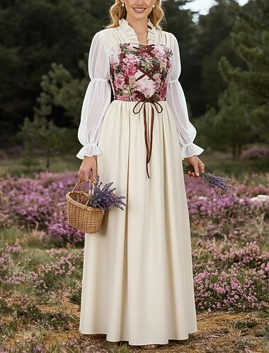  Ретро Средневековый Эпоха возрождения Платья Набор аксессуаров Викинг Эльфийский Маскарадный костюм Жен. Хэллоуин Карнавал Маскарад РИЖД Взрослые Платье Больше аксессуаров Серьги