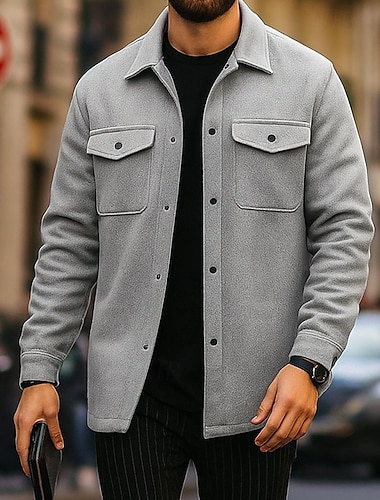  Per uomo Camicia Camicia di flanella Camicia con Bottoni Sopracamicia Grigio Manica Lunga Semplice Bavero Casuale Quotidiano Tasca Abbigliamento Moda Streetwear