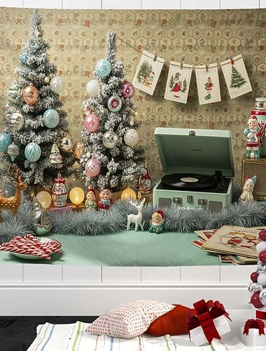  joulukoristeet seinävaatteet joulupukki joulukuusi moderni olohuone kodin sisustus