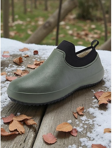Sapatos de inverno femininos, verdes, impermeáveis e sem cadarço, com forro de lã quente – calçados duráveis e antiderrapantes para jardim e caminhadas ao ar livre   Sapatos de inverno femininos, verdes, impermeáveis e sem cadarço, com forro de lã quente – calçados duráveis e antiderrapantes para jardim e caminhadas ao ar livre