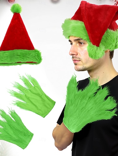 Set Weihnachtsmann Grünes Monster pelzig Handschuhe Weihnachtsmütze Unisex Weihnachten Weihnachtsaccessoires Erwachsene Weihnachten Neujahr Party Handschuhe Hut   Set Weihnachtsmann Grünes Monster pelzig Handschuhe Weihnachtsmütze Unisex Weihnachten Weihnachtsaccessoires Erwachsene Weihnachten Neujahr Party Handschuhe Hut