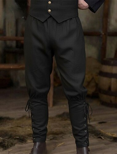  العصور الوسطى عصر النهضة بنطلون سروال القراصنة قرصان الفارس الفايكينج ملابس تنكرية رجالي عيد الرعب حفلة تنكرية أداء رن فير للبالغين بنطلونات كل الفصول