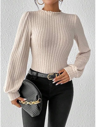  Per donna Normale Body Attivo Tinta unica Manica Lunga Dolcevita Vita alta Feste Cocktail party Taglia piccola Nero Rosa Albicocca Primavera