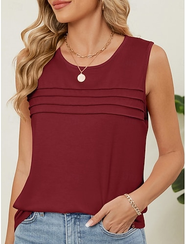  Жен. Безрукавка Сплошной цвет Стиль На каждый день Без рукавов Вырез под горло Обычные топы Повседневные Черный Белый Розовый Винный Синий Лето