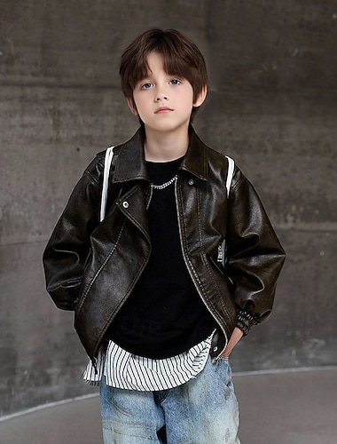 Детские Мальчики Черная кожаная куртка Жакет Верхняя одежда Полотняное плетение Длинный рукав Застегнуться ЗАЩИТА ОТ ВЛАГИ Защита от ветра Пальто Повседневные Мода На каждый день Черный Зеленый   Детские Мальчики Черная кожаная куртка Жакет Верхняя одежда Полотняное плетение Длинный рукав Застегнуться ЗАЩИТА ОТ ВЛАГИ Защита от ветра Пальто Повседневные Мода На каждый день Черный Зеленый