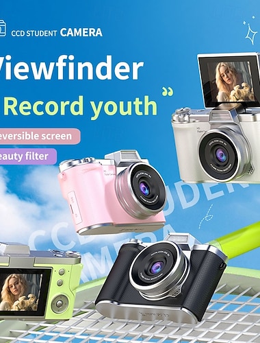  מצלמת CCD ניידת באיכות HD 1080p עם מסך מתקפל עדשת 4k &סוללת ליתיום-פולימר נטענת USB למתחילים בוולוגרפיה לטיולים - מתנה מושלמת לחג המולד, ימי הולדת, צילום למתחילים, מודרני