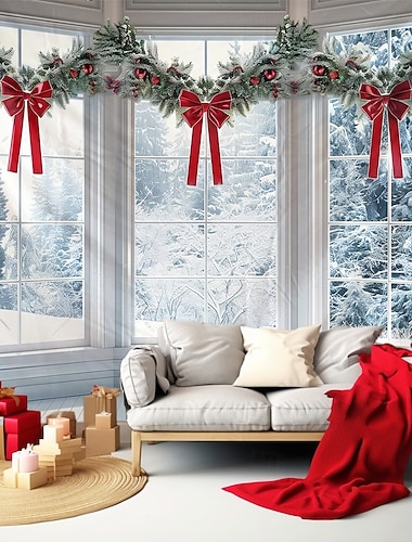 Tapisserie murale de Noël, vue sur la fenêtre, paysage de neige d'hiver, grande décoration murale, couverture, rideau, maison de vacances, chambre à coucher, salon, décoration festive   Tapisserie murale de Noël, vue sur la fenêtre, paysage de neige d'hiver, grande décoration murale, couverture, rideau, maison de vacances, chambre à coucher, salon, décoration festive