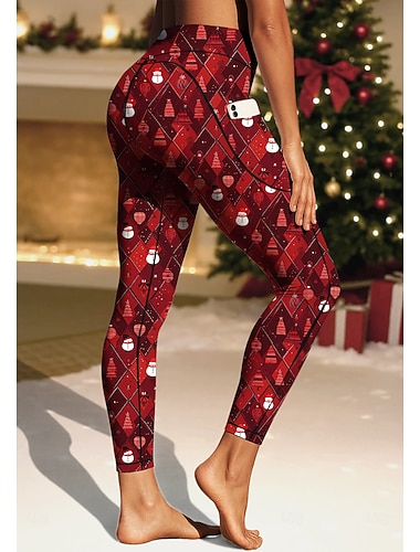  Jul Dame pilatesleggings Treningsbukser Treningstights Lommer Dokumentavgift Sidelommer Pilates Treningsstudio Treningsøkt Bukser Strømpebukse Leggings Jul Burgunder sport Sportsklær Elastisk Tett