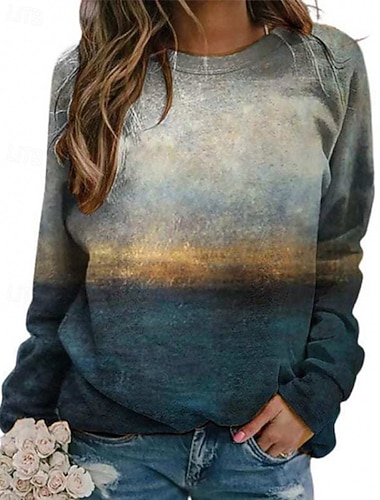  Per donna Blusa Grafico Tinta a nodi Quotidiano Elegante Casual Manica Lunga Girocollo Top Regolari Quotidiano Ferie Uscire Stampa 3D Nero Rosa Rosso Blu Grigio Primavera Autunno