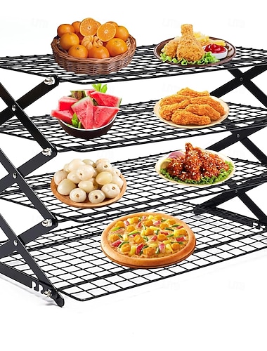  Ulepszona, składana półka chłodząca o 3/4 poziomach z regulowanym, 3-ustawnym uchwytem, do pieczenia, gotowania i suszenia, do pieczenia, ciasteczek, ciast, pieczenia i grillowania