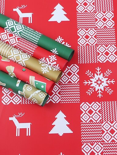  20-teilige wendbare Weihnachts-Geschenkpapierrolle – Mini-Rolle – 22,4 x 22,4 Zoll – rot-weißes Rentier- und Schneeflocken-Geschenkpapier für die Weihnachtsfeier