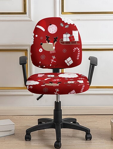  Juletrekk til kontorstol, barkrakk, geometrisk trykte trekk i stretchpolyester til kontorstol, spisekrakk eller hjemmekontordekor, julepynt