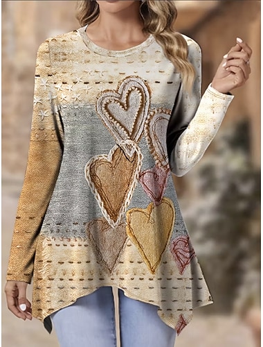 نسائي سترة قلب الرسم مجرد أنيق عتيق موضة كم طويل رقبة عالية مدورة رقبة دائرية قمصان طويلة مناسب للبس اليومي عطلة نهاية الاسبوع طباعة كاكي الربيع الخريف الشتاء   نسائي سترة قلب الرسم مجرد أنيق عتيق موضة كم طويل رقبة عالية مدورة رقبة دائرية قمصان طويلة مناسب للبس اليومي عطلة نهاية الاسبوع طباعة كاكي الربيع الخريف الشتاء