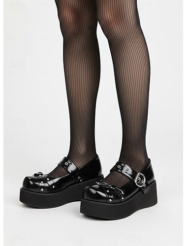  Γυναικεία μπορντό παπούτσια Mary Jane με πλατφόρμα και τρουκς – γοτθικά φλατ παπούτσια σε στιλ Lolita για τους λάτρεις του Halloween, του cosplay και της εναλλακτικής μόδας