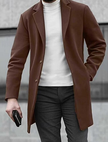  Per uomo Cappotto Trench Trench lungo Vacanza Quotidiano Autunno Inverno Poliestere Antivento Capispalla Abbigliamento Moda Classico Semplice Tasca Bavero Monopetto