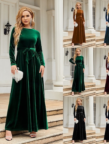  Női Bor Sötét tengerészkék Medence Tavasz Ősz Tél Maxiruha A vonalú ruha Buli Előírásos Előírásos Normál Sima Terített nyak