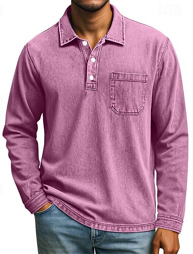  Per uomo Maglia da golf Polo da Golf Lavoro Casuale Bavero Manica Lunga Essenziale Moderno Semplice Tasca Bottoni Primavera Autunno Vestibilità regolare Verde scuro Nero Verde Chiaro Blu scuro Rosa