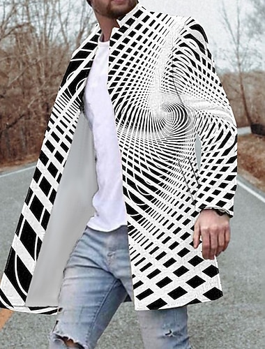  Men's Winter Coat Overcoat Coat Going out Weekend Print Fall & Winter Turndown Long Regular Fit White Red Green Jacket