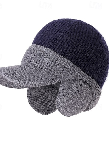  Miesten Sukupuolineutraali Korvaläppähattu Talvihatut Neulo hattu Talvipipo Talvi pipo hattu Musta Laivaston sininen Polyesteri Kudottu Kodikas Arki-asut Bile Väripalikka Lämmin