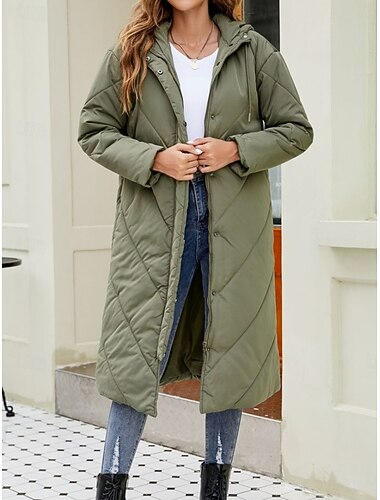  Női Anorák Kényelmes Légáteresztő Fur Trim Zseb Gombok Alkalmi Sima Vakáció Utca Hétköznapi Hétköznapi viselet Cipzár Hosszú Kapucni Normál Hosszú ujj Felsőruházat Fekete Rubin Lóhere Tavasz Ősz