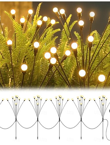  6 Σε 1 Χριστουγεννιάτικο Υπαίθριο Ηλιακό Αδιάβροχο Φωτάκι Φωτεινών Πυγολαμπίδων Υποδοχή στο Έδαφος 48LED Ακτίνες Αυλής Κήπου Γκαζόν Μονοπάτι Πάρκου Διακόσμηση Φωτός Φωτισμός Τοπίου 8 Λειτουργίες