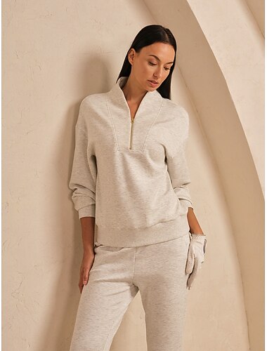  Dame Genser for genser Mørkegrå Krystall Langermet Hold Varm Topper Høst Vinter Dame golfantrekk Klær Antrekk Bruk klær