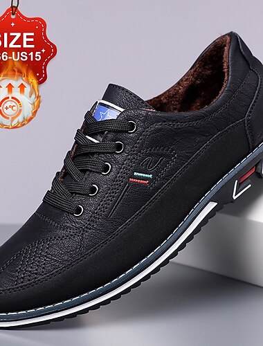 Herrsneakers i svart konstläder med mjukt pälsfoder och halkfri sula, varma vardagsskor för vinterpromenader, utomhusresor och vardagsbruk