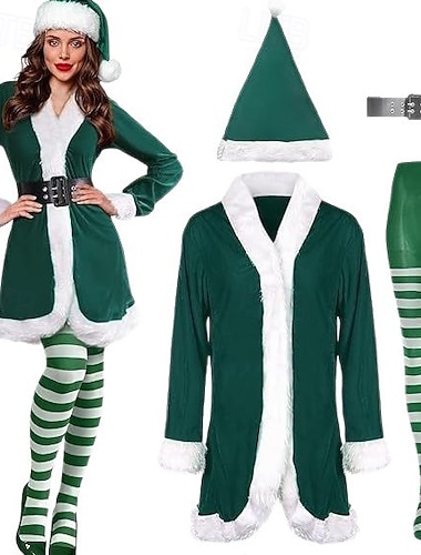  Set Weihnachtsmann Elf Outfits Santa Anzüge Cosplay Kostüme mit Zubehör Damen Weihnachten Weihnachtskostüm Erwachsene Weihnachten Neujahr Weihnachten Party Kostüm