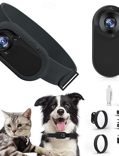  Coleira com câmera para animais de estimação 1080p com gravação de vídeo, mini câmera esportiva sem fio com wi-fi integrado, câmeras de ação de corpo pequeno para suprimentos para animais de