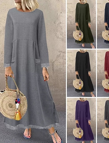  Γυναικεία Μίντι φόρεμα Φόρεμα με κουκούλα Καθημερινό φόρεμα Μοντέρνα Διακοπές Εξόδου Κανονικό Σκέτο Μακρυμάνικο Στρογγυλή Ψηλή Λαιμόκοψη Μαύρο Πράσινο Χακί Ρουμπίνι Βυσσινί Φθινόπωρο Χειμώνας