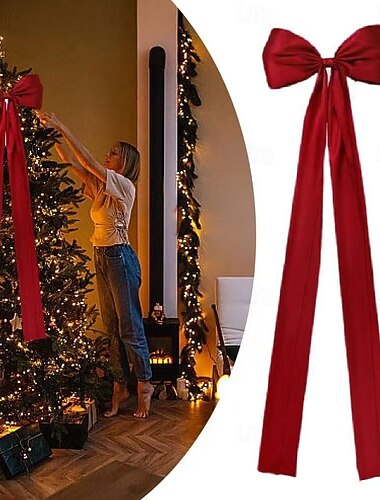  Julgranstopp rosett 16 x 57 tum stor röd satin julgranstopp, elegant festlig dekoration för jul, fester, hem &kontor