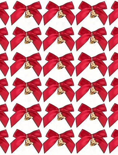  30 stk. julebåndsløyfer julepynt juletrepynt – røde satengsløyfer med bjeller, håndlagde, skinnende metalliske detaljer, perfekt til gaver, fest- og høytidsdekor