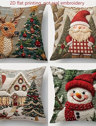  Juleputetrekk, dekorative putetrekk i lin med reinsdyr- og kanintrykk, festlige putetrekk til sofa, seng, stue, feriehjemdekor