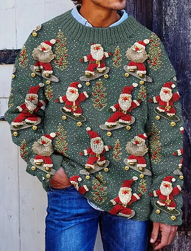  Ugly Christmas Sweater Men's Santa Claus Pullover Sweater Jumper Knitwear Crewneck Casual Vacation Street Daily 3D Print Knitting Keep Warm Long Sleeve Spring Fall Winter Red Blue Green