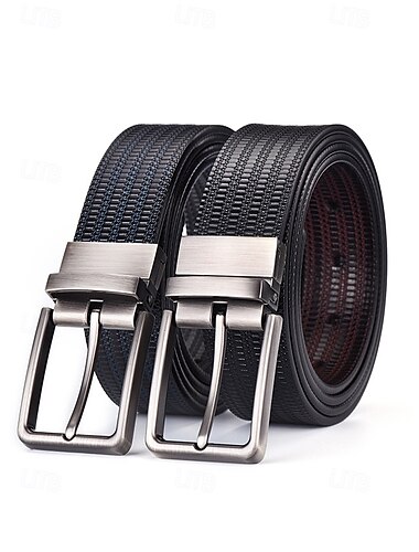  Drehbarer Herrengürtel aus echtem Leder – stylischer schwarz-blauer Gürtel mit verstellbarer Metallschnalle für Weihnachtsgeschenke und Urlaubskleidung