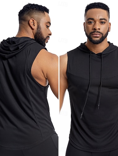  رجالي تي شيرت فيست لرياضة المشي بدون كم مع قبعة كنزة قميص بلا اكمام سترة أعلى في الهواء الطلق سريع جاف ناعم يلف العرق بوليستر أسود أبيض أخضر التسلق التخييم / التنزه / الكهوف السفر