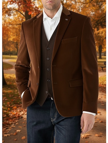  miesten samettinen bleiseritakki lovi kaulus muoti rento sametti yksivärinen bleiseri keltainen viininpunainen ruskea räätälöity istuvuus yksirivinen kaksinaptinen