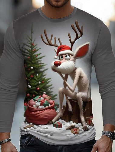 Christmas Miesten Hirvi 3D T-paita Pitkähihainen T-paita 3D-tulostus Tiukka pyöreä kaula-aukko Paita Muoti Perus 3D Katu Kausaliteetti Päivittäin Musta & Harmaa Harmaa Kesä Kevät Vaatetus S M L XL   Christmas Miesten Hirvi 3D T-paita Pitkähihainen T-paita 3D-tulostus Tiukka pyöreä kaula-aukko Paita Muoti Perus 3D Katu Kausaliteetti Päivittäin Musta & Harmaa Harmaa Kesä Kevät Vaatetus S M L XL