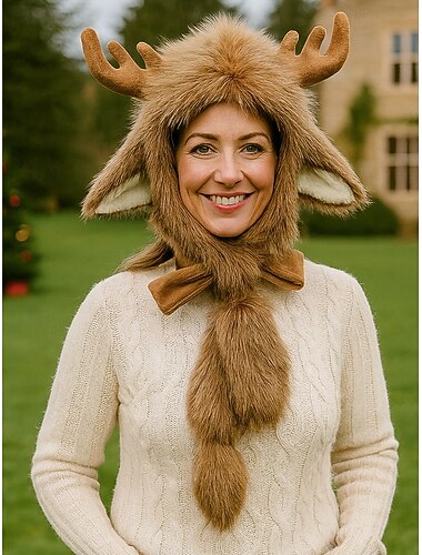  unisex χριστουγεννιάτικο καπέλο με τάρανδο – άνετο καπέλο από τεχνητή γούνα με κέρατα και ωτοασπίδες – τέλειο εορταστικό αξεσουάρ για άνδρες και γυναίκες – ύφασμα από πολυεστέρα