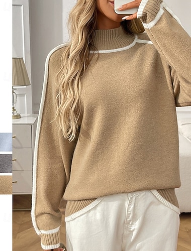  Mulheres Cor Sólida Tops casuais Pulôver suéter Outono/Inverno Manga Longa Roupa Esportiva Quente Macio Exterior Férias Azul Cáqui Cinzento Roupa de esporte Roupas Esportivas