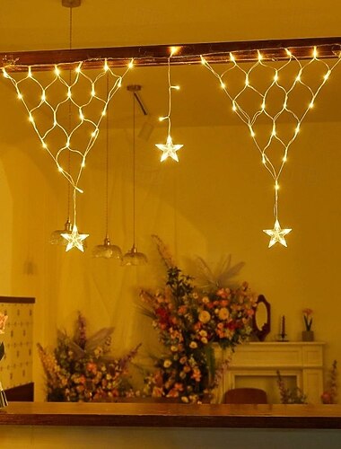  Cortina navideña con luces triangulares en forma de red de pesca, luces de hadas de 4 m y 196 LED, impermeables para exteriores, para Navidad, Año Nuevo, bodas, fiestas, hogar, dormitorio, balcón,