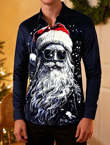  Święta Długie rękawy Koszula zapinana na guziki Święty Mikołaj Graficzny Zabawne Zabawny na Męskie Dla dorosłych Druk 3D  Do Święta Karnawał Nowy Rok Impreza