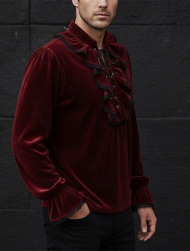  Retro vintage Punk & Gothic Middeleeuws Blouse / overhemd Prins Vampieren Ridder Heer Outlander Volant Effen Kostuum Voor heren Piraat Fantasie Prestatie Feest Toneel Volwassenen Hemd Blouse