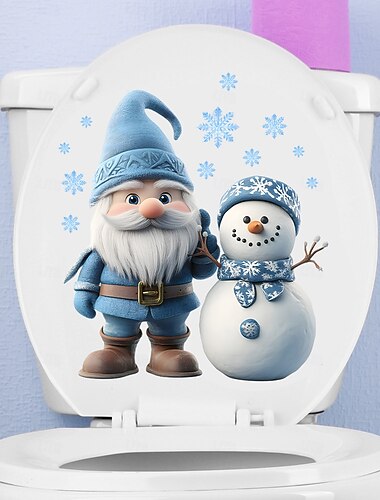  naklejki na toaletę świąteczne Święty Mikołaj &Naklejki ścienne do łazienki z motywem bałwana, wodoodporna deska sedesowa w kształcie płatka śniegu i dekoracje ścienne do wystroju domu na święta