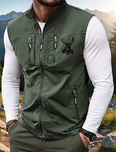  Муж. Жилет Жилет для рыбалки на открытом воздухе Повседневные Мода На каждый день Весна Осень Молния Карман С принтом Полиэстер Удобный Каждый Однобортный с 1 пуговицей Воротник-стойка Стандартный